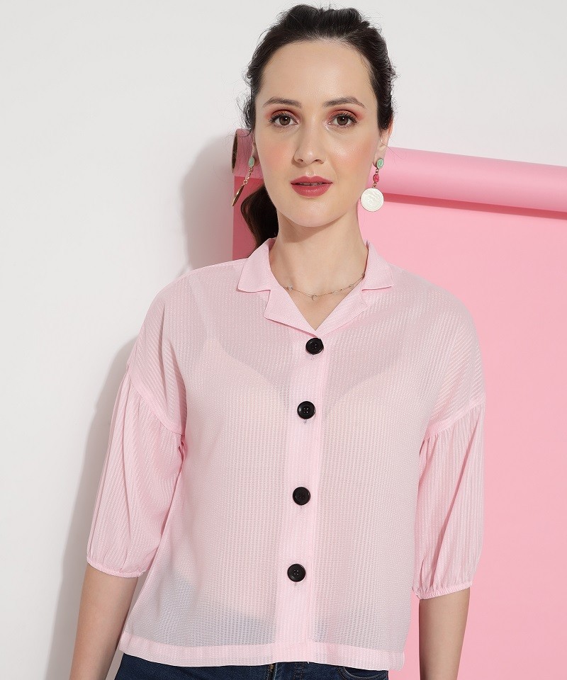 For Women Casual Wear Pink Plain Shirt