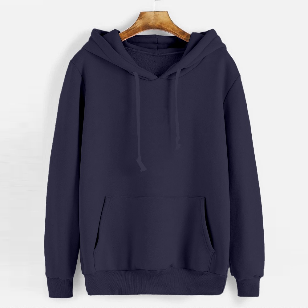 Women Hoodie Solid Sleeve Colour Full Blue