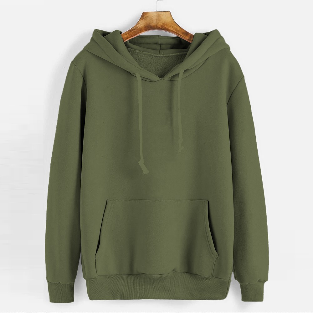 Sleeve Green Solid Hoodie Women Full Colour