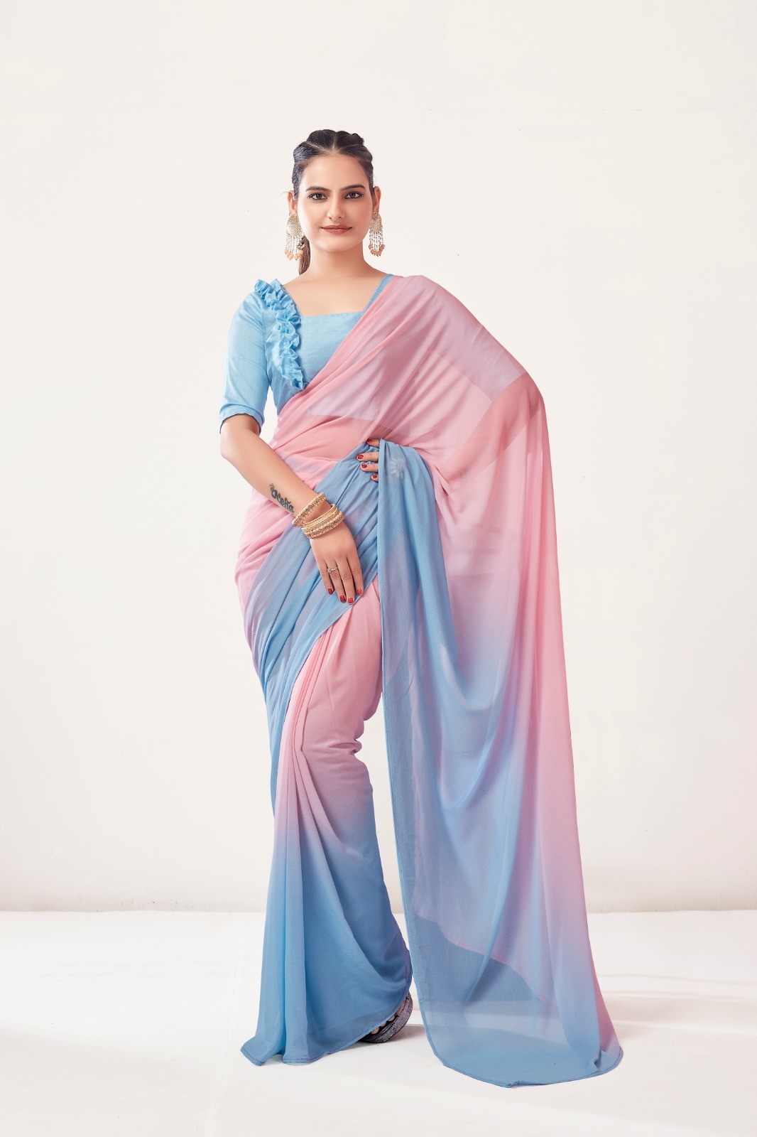 Casual Ready To Wear Saree For Women Inspired By Alia Desirable Georgette Fabric