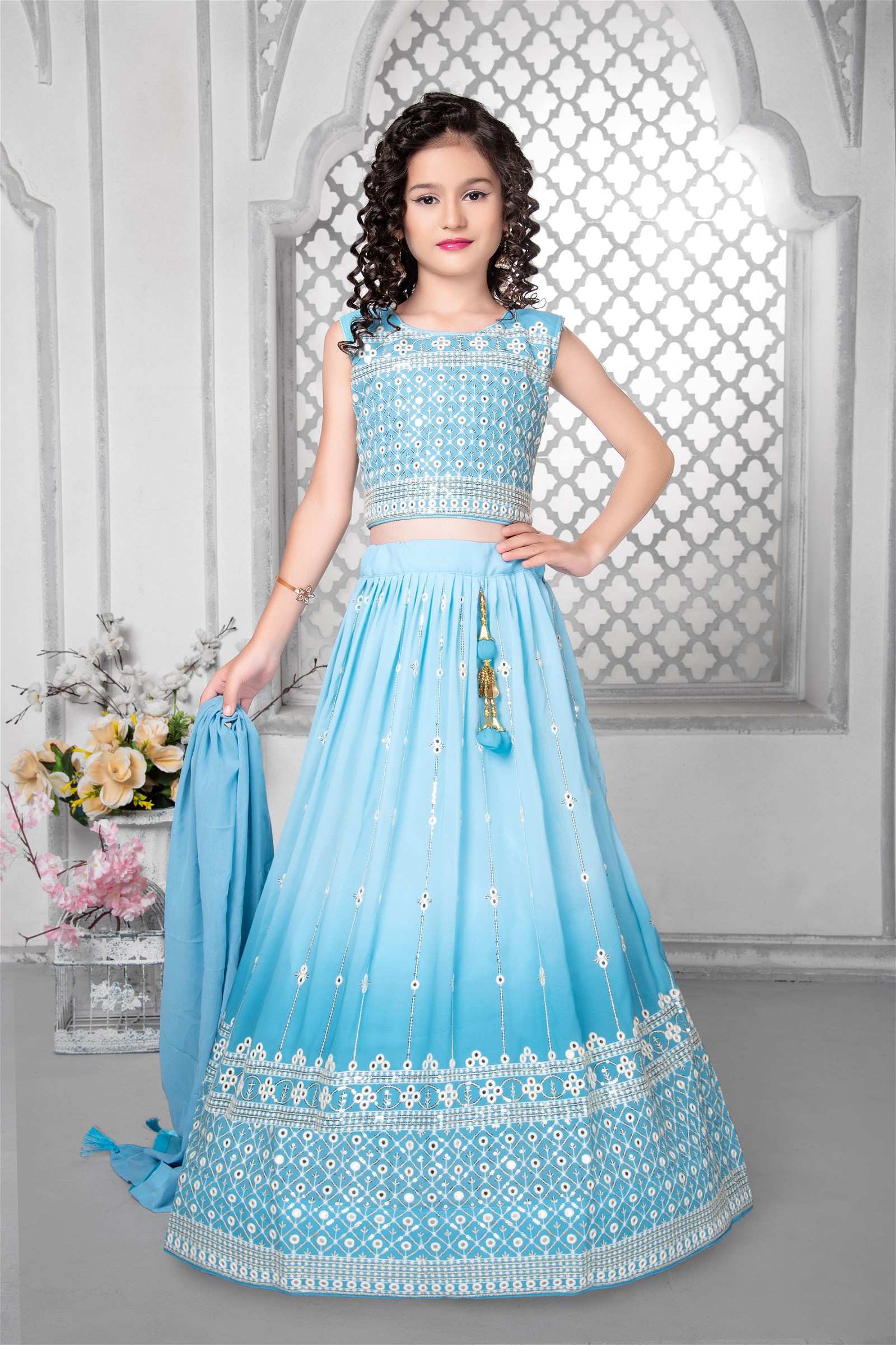 640B Kids Wear Collection Partywear Crop Tops Designs Lehenga Readymade