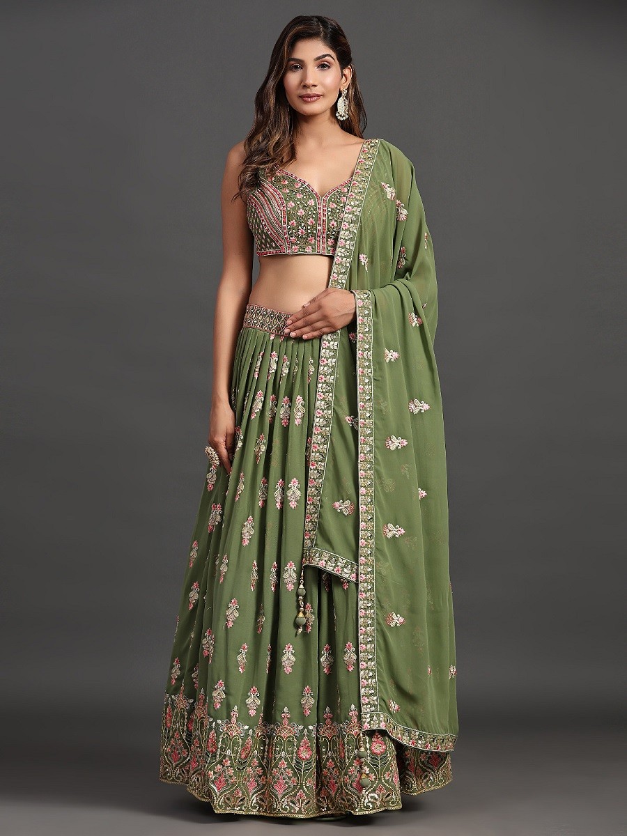 Elegant Georgette Lehenga Choli for a Green Party Look