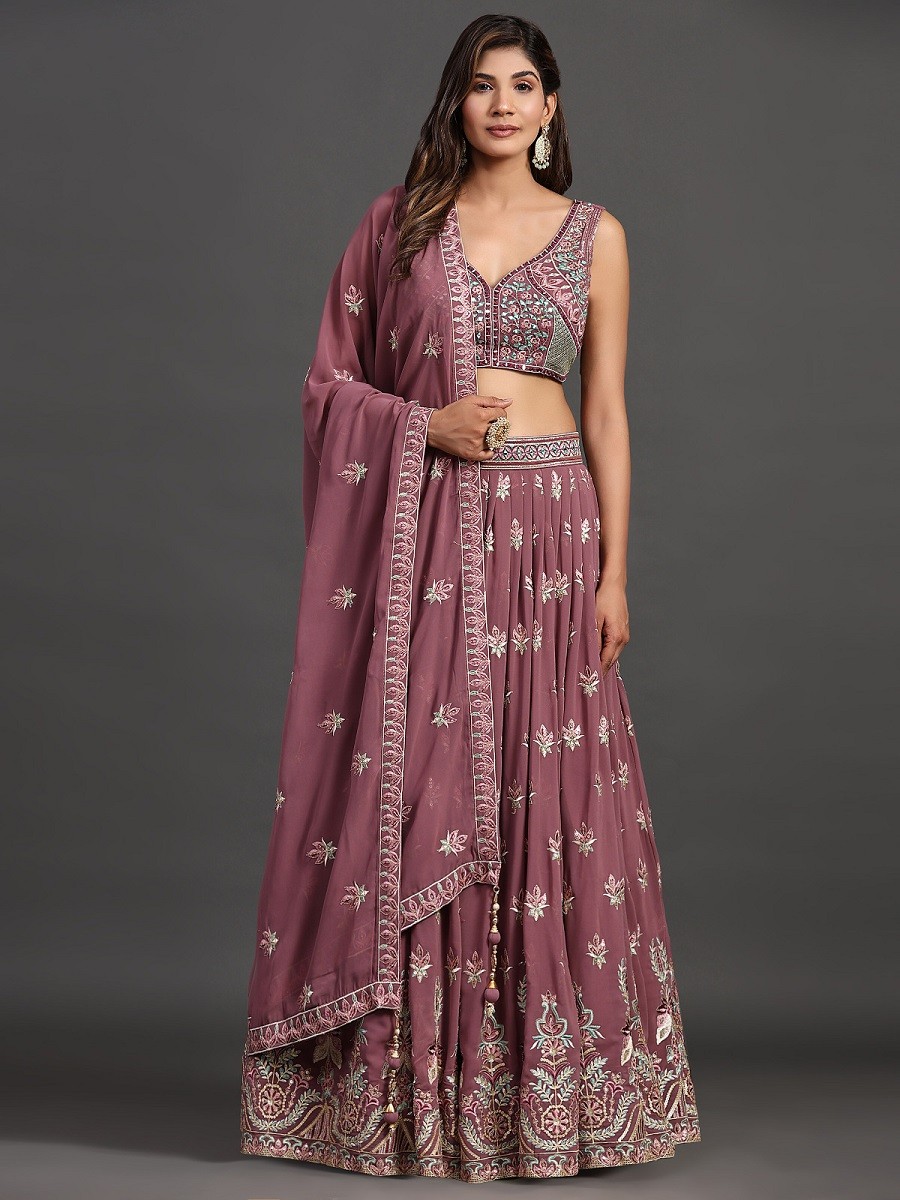 Elegant Party Look Lavender Georgette Lehenga Choli