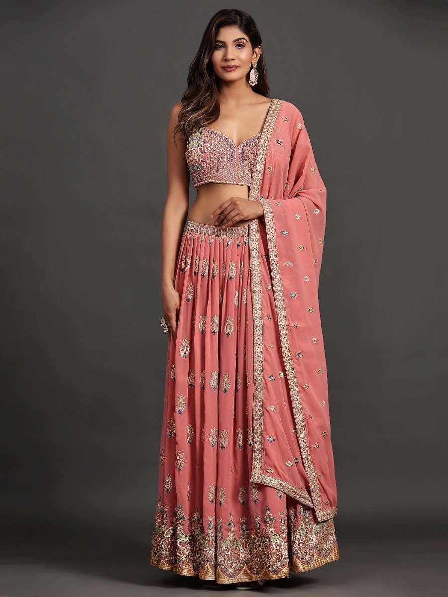 Elegant Party Look Pink Georgette Lehenga Choli