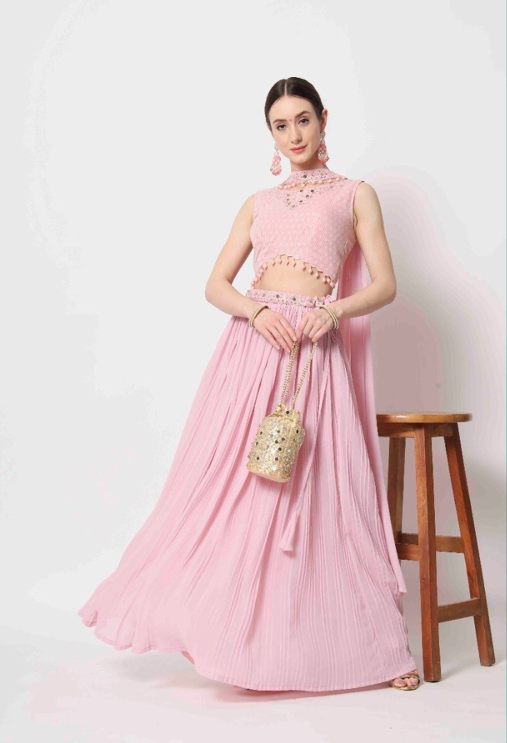 Party Wear Pink Crush Pattern Lehenga