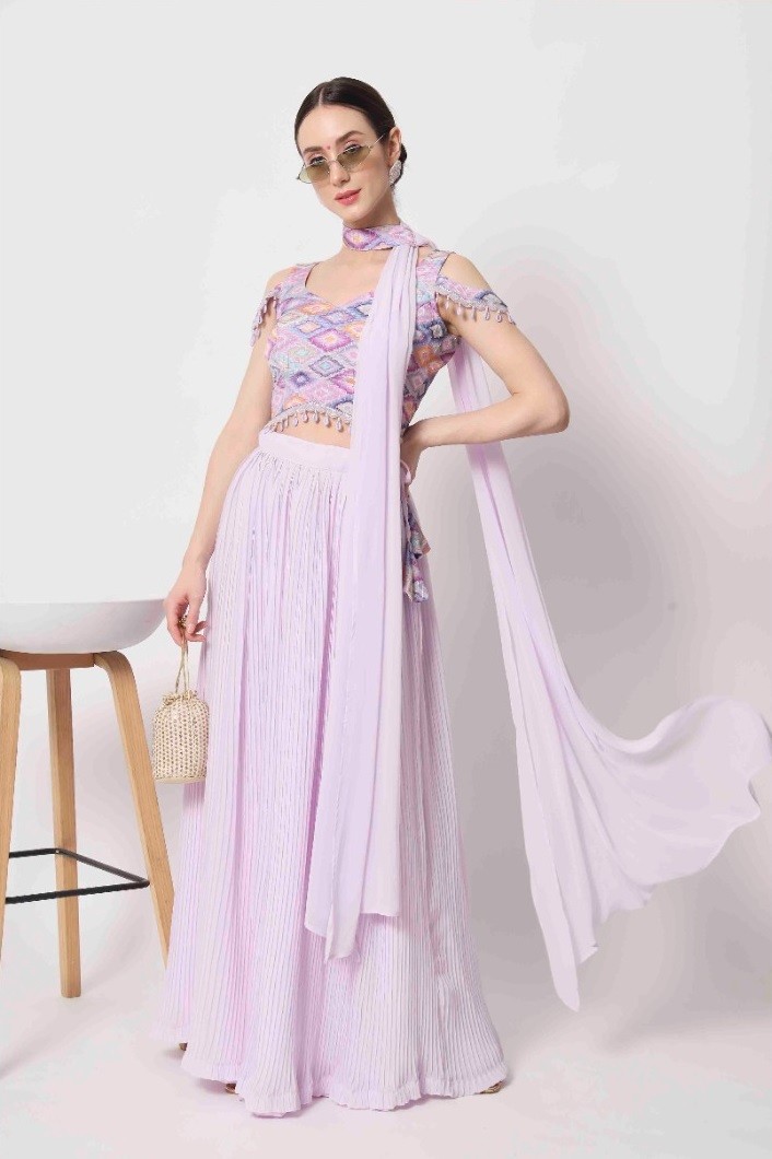 Party Wear Lavender Crush Pattern Lehenga