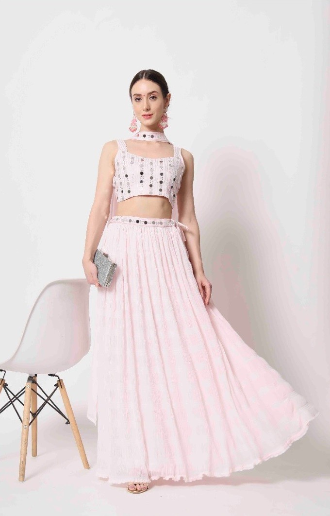 Party Wear Baby Pink Crush Pattern Lehenga