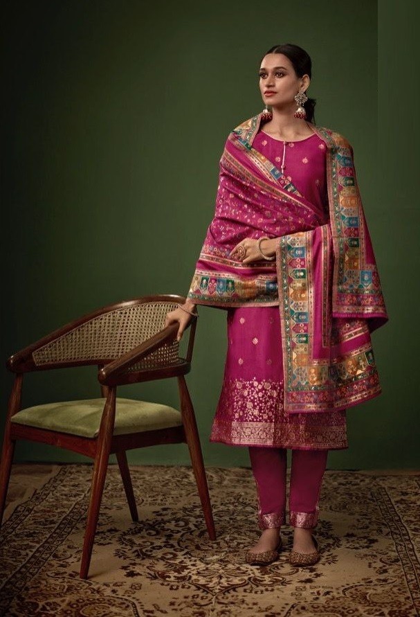 Festive Collection Of Pink Jacquard Silk Dress Material