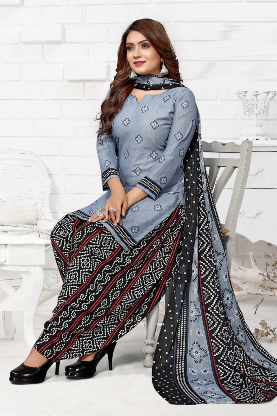 Dress Material Printed Cotton Patiyala For Women