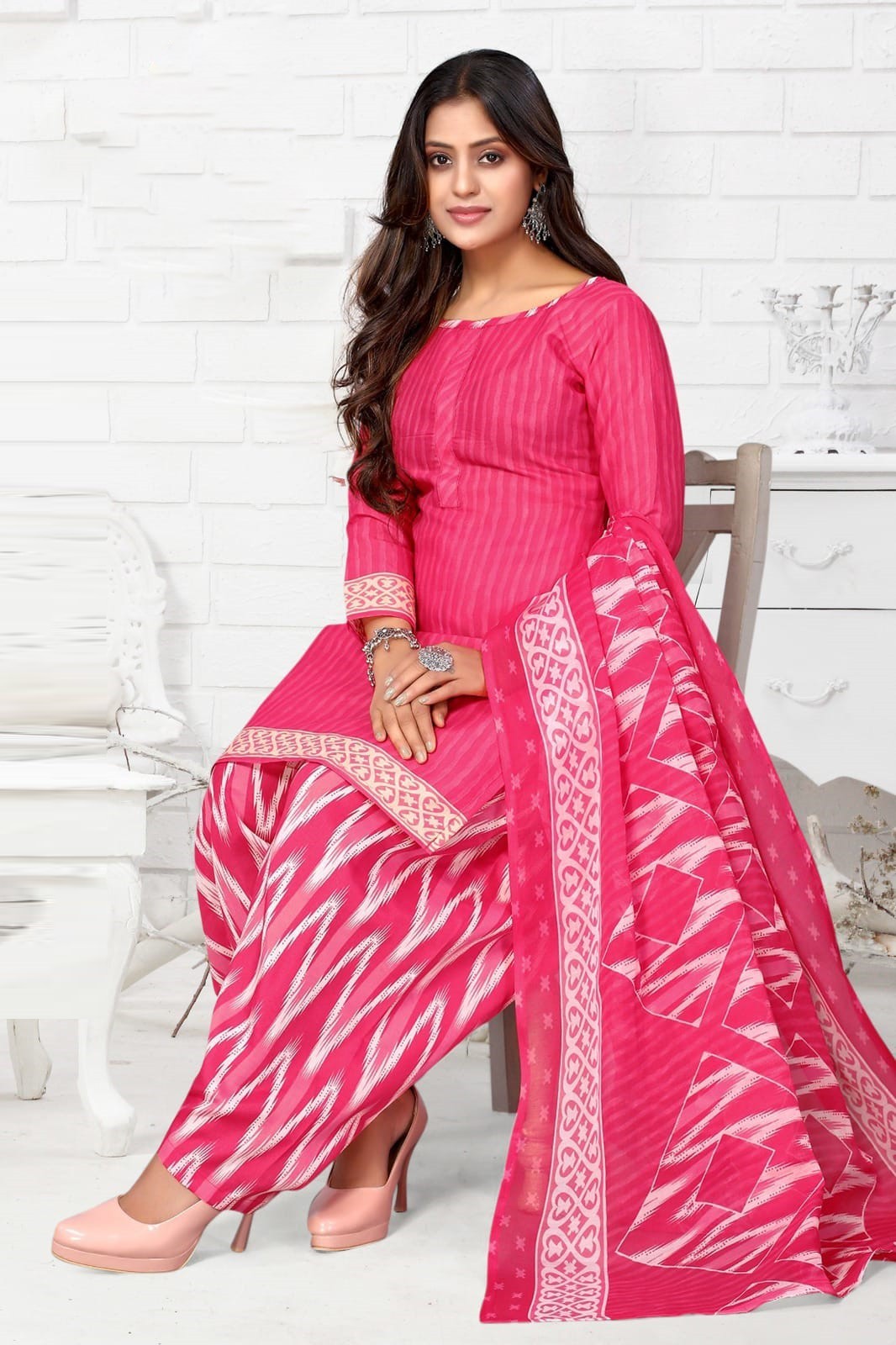 Dress Material Dot Printed Cotton Patiyala For Women