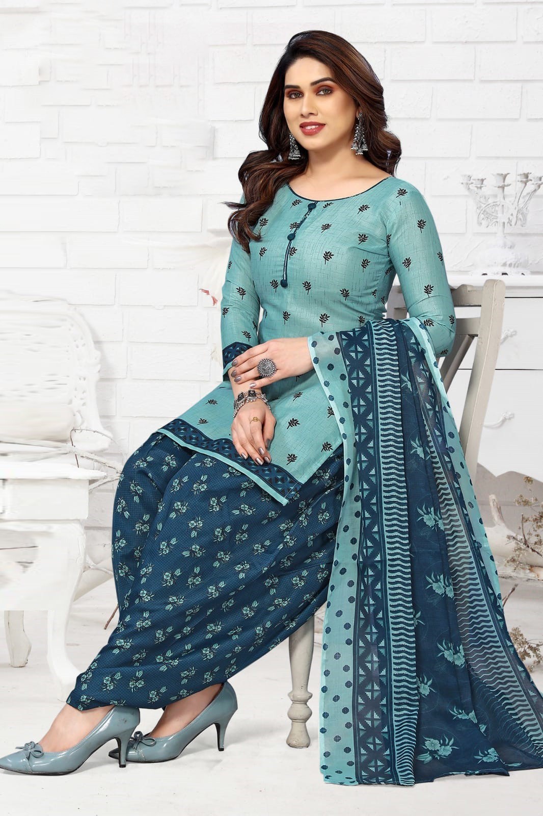 Dress Material Printed Cotton Patiyala For Women