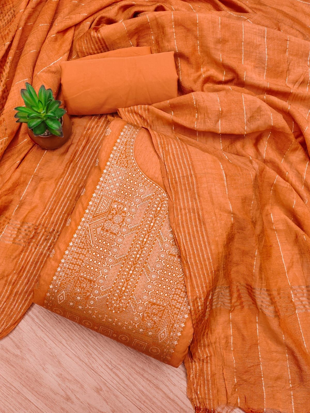 Dress Material Chanderi Jacquard Silk Dyable Dusty Orange