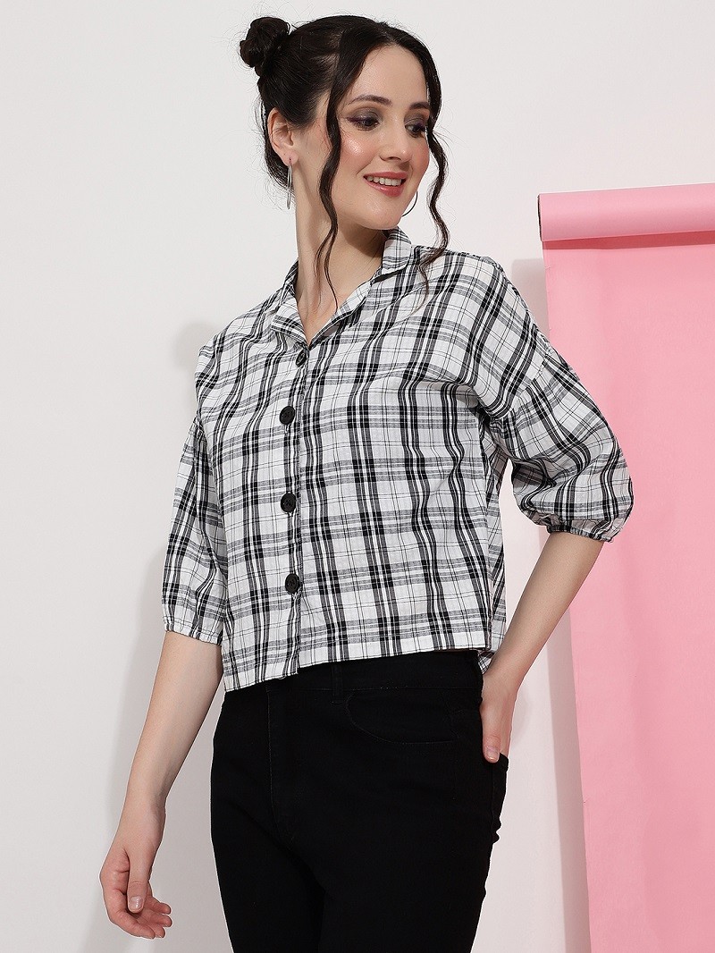 Checks Black And White Casual Wear Women Shirt