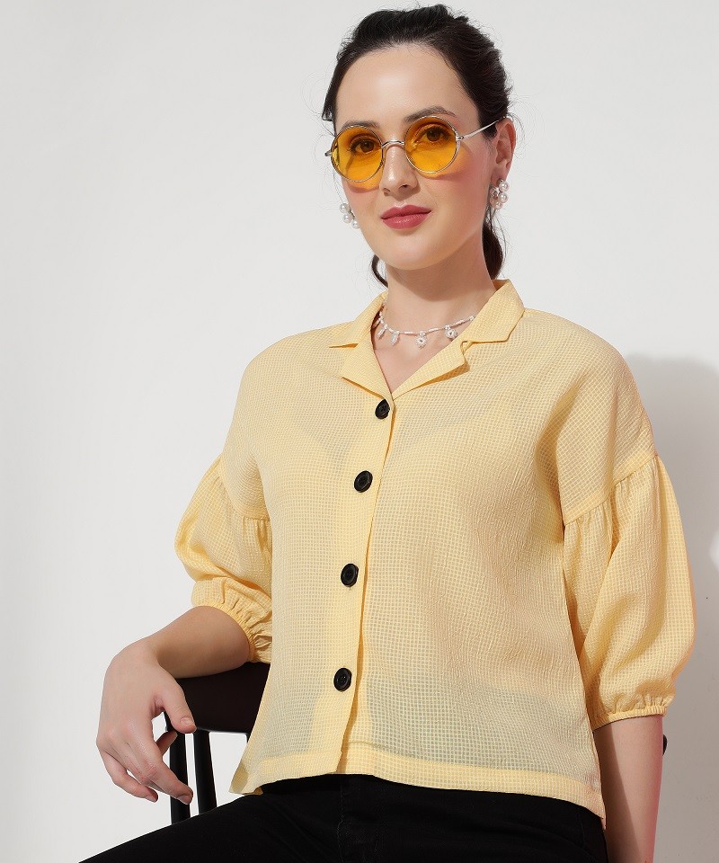 Georgette Peach Yellow Casual Women's Shirt