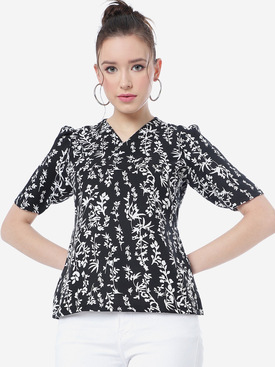 Floral Black White Velly Top