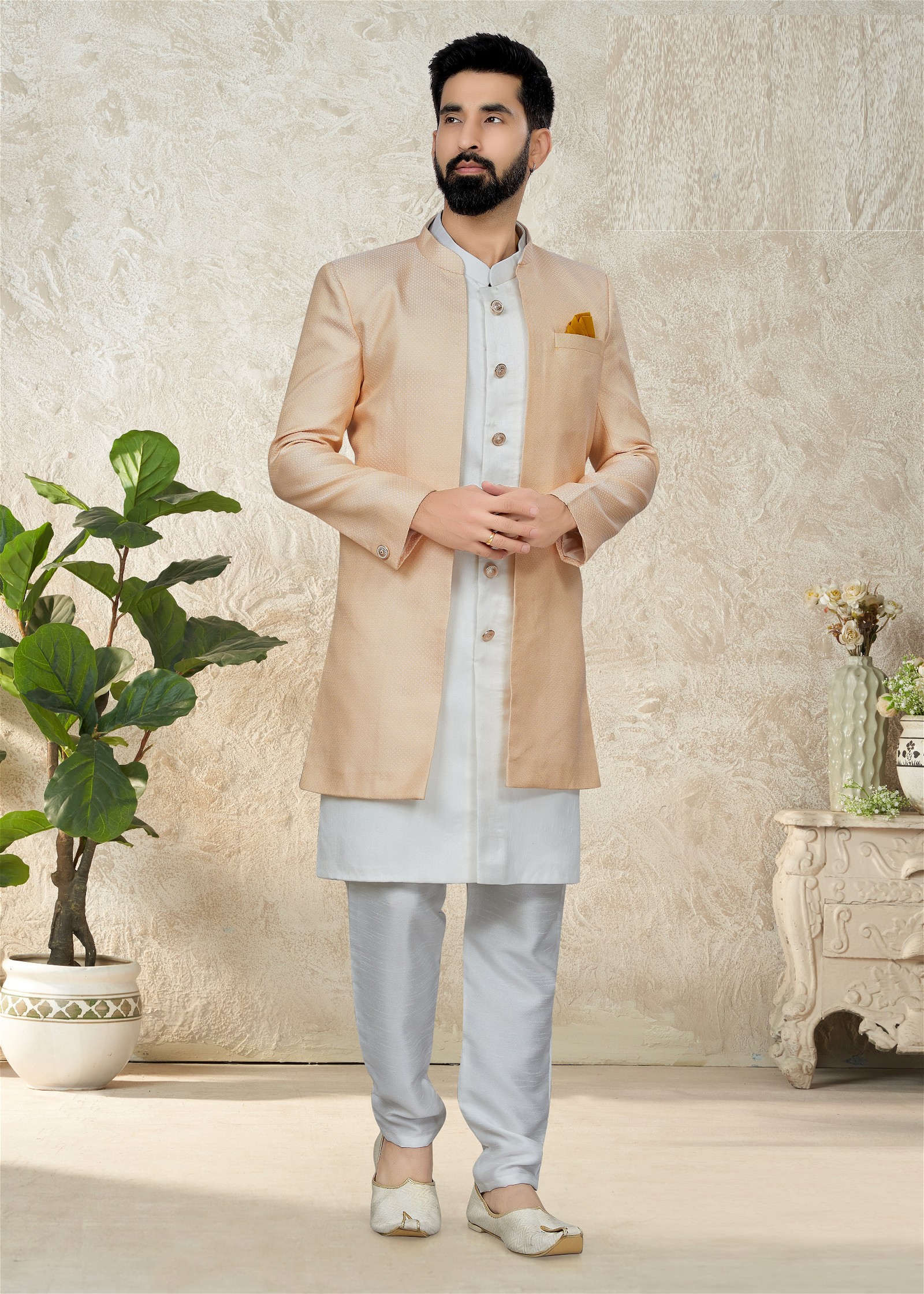 Mens Peach Indowestern Colour