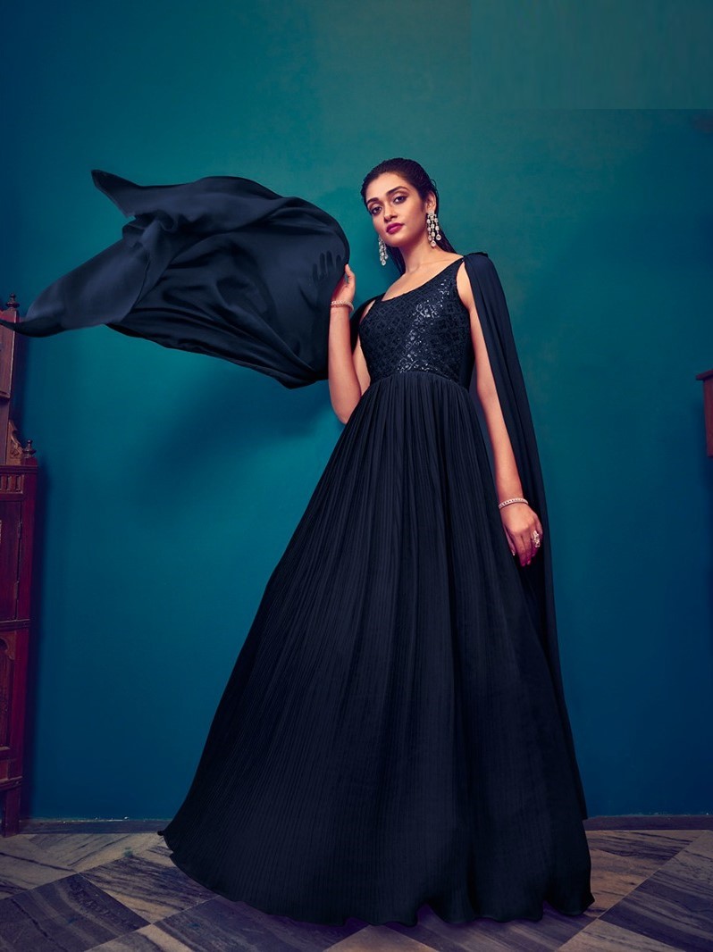 Party Style Navy Blue Gown For Women