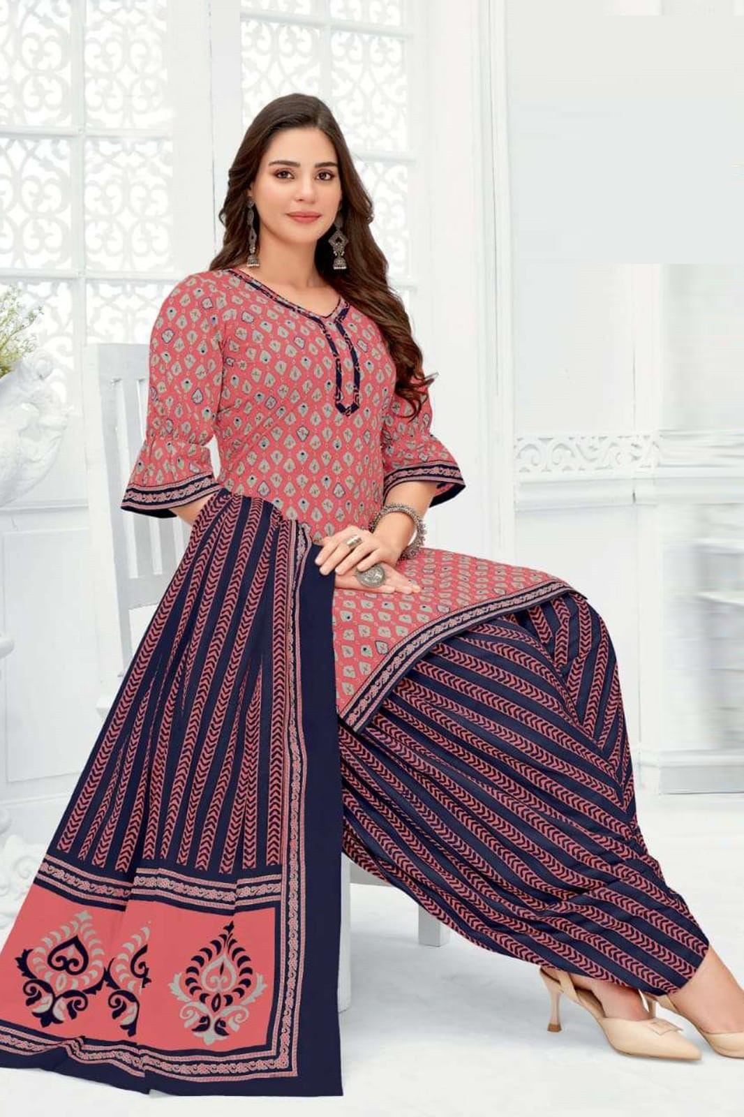 Indian Cotton Red Printed Dress Material