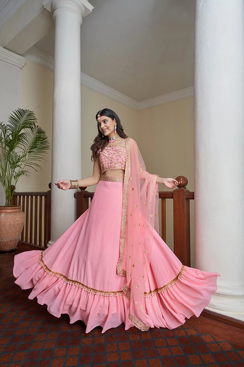 Lehenga Choli with Pink Thread Embroidery Work