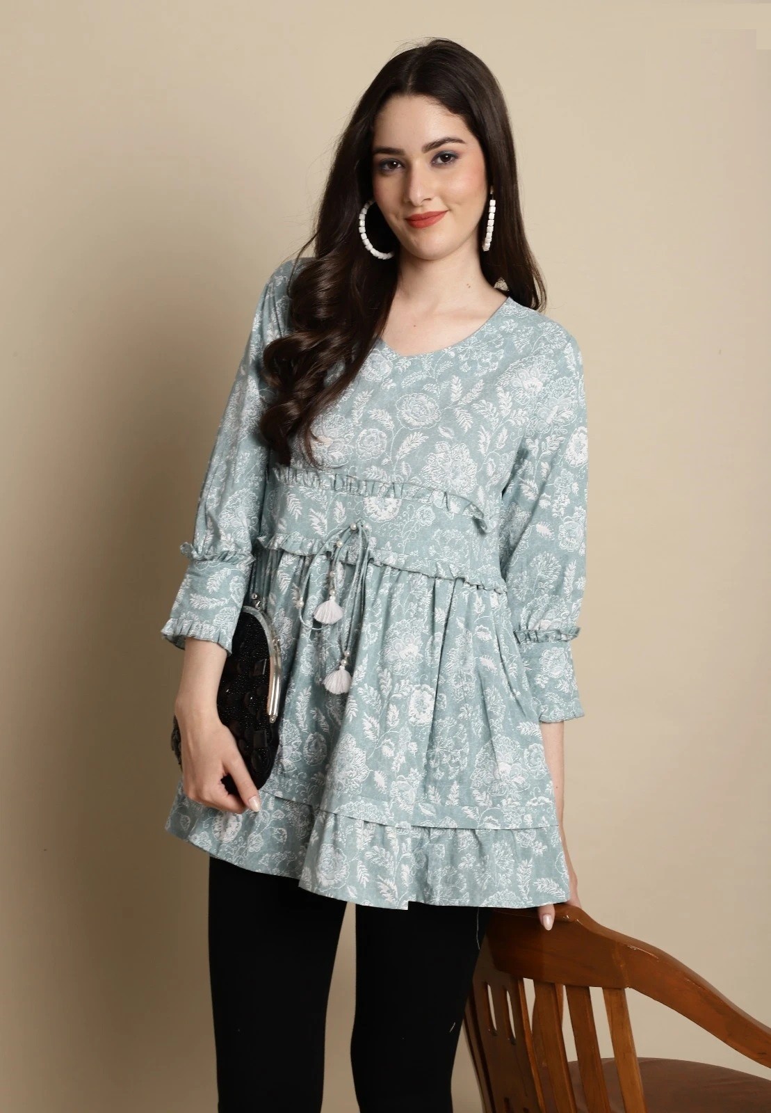 Cotton Printed Sky Cambric Tops for Women