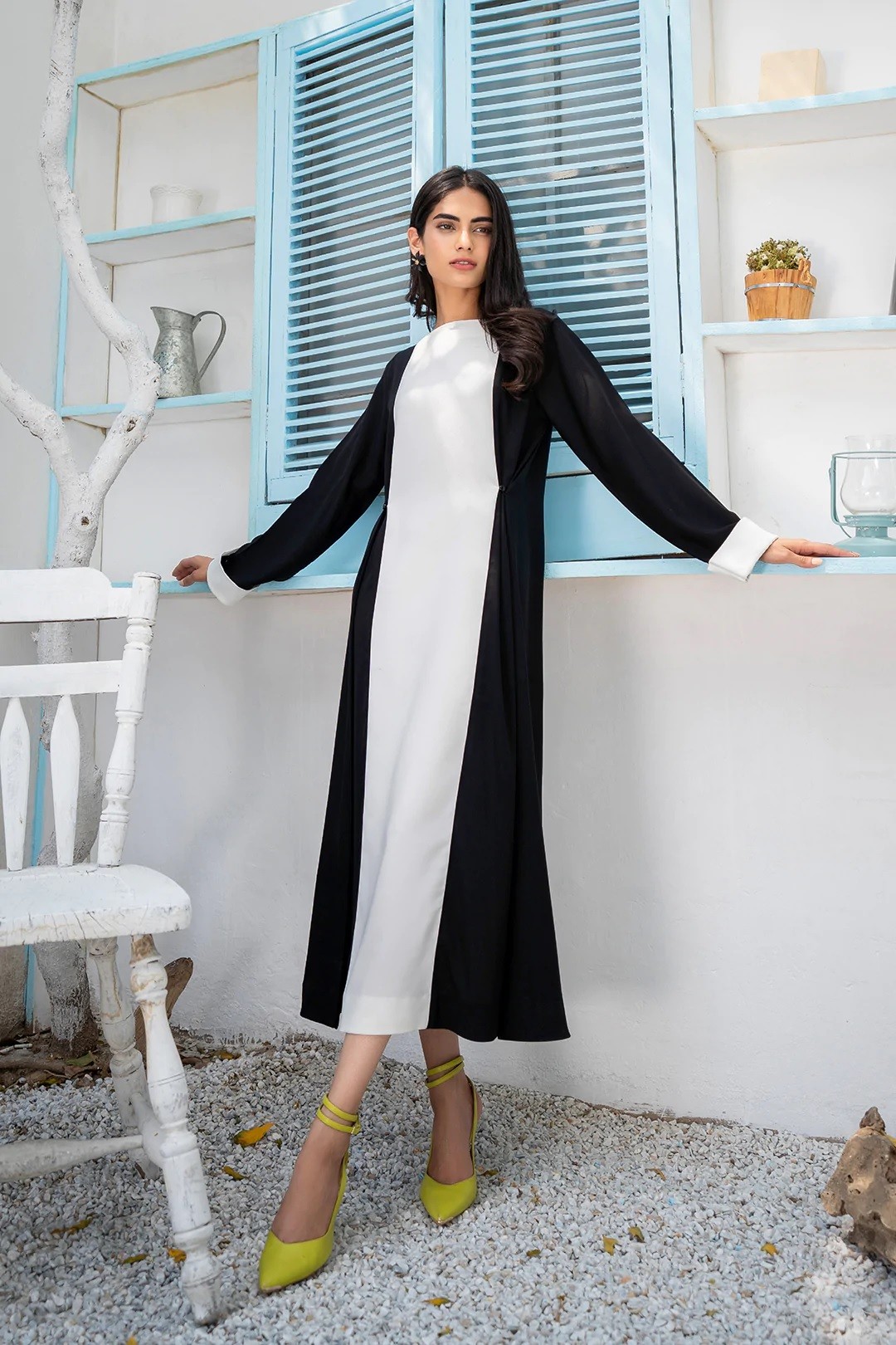 Designer Black and White Viscose Rayon Dress