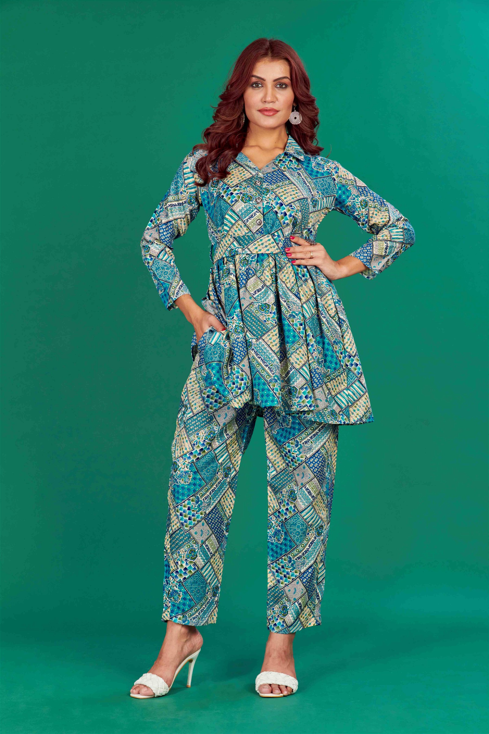 Party Wear Co-ords Set Rama Colour Cotton Printed