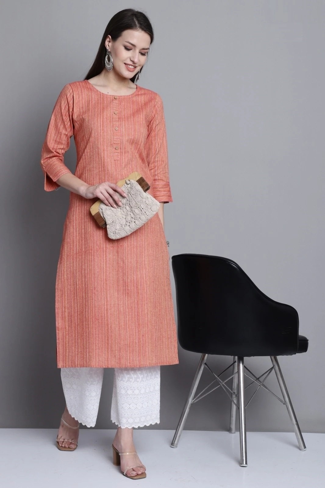 South Cotton Orange Colour Kurti For Women's Casual Wear