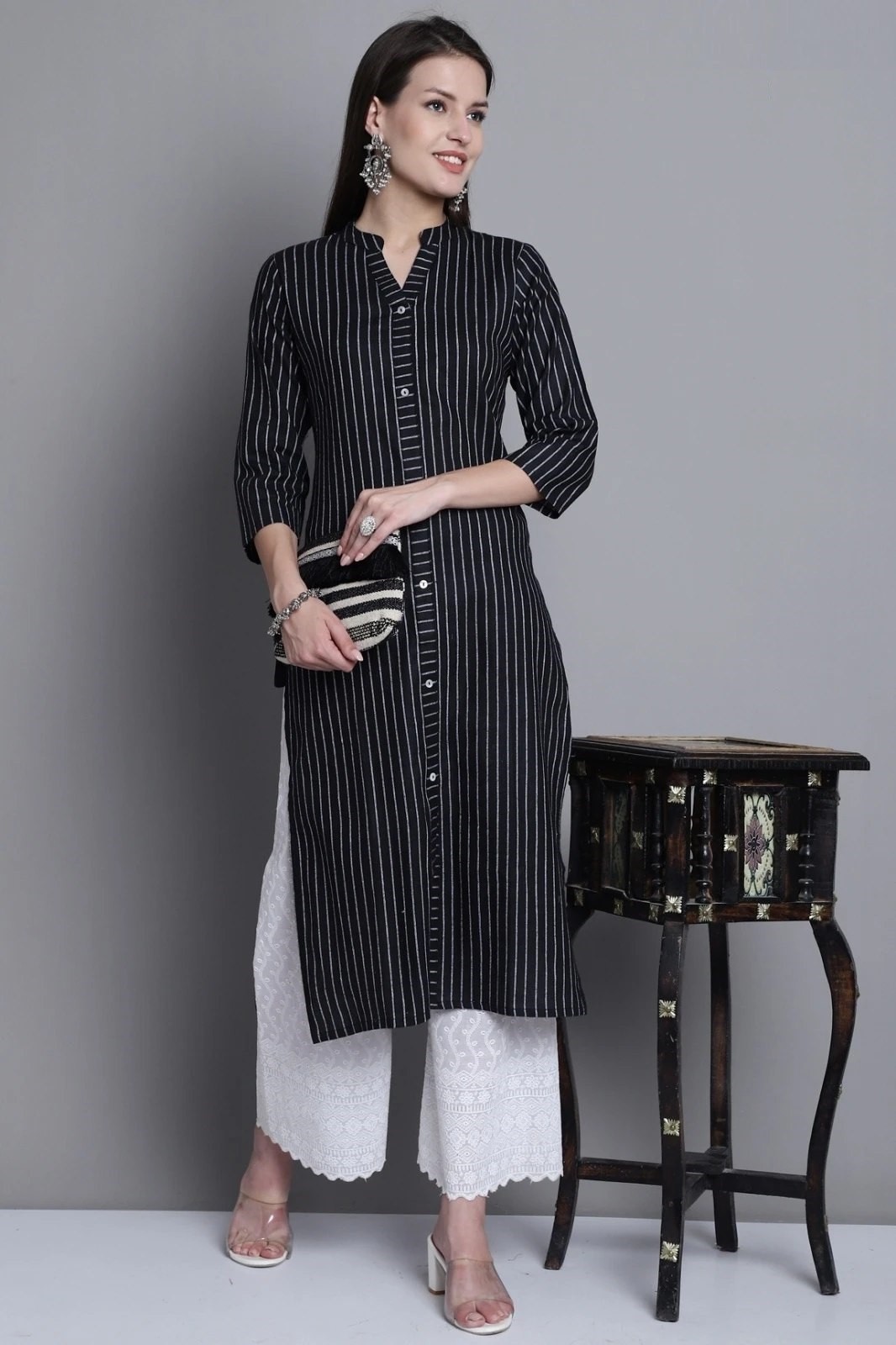 Black Colour Casual Wear South Cotton Kurti For Women's