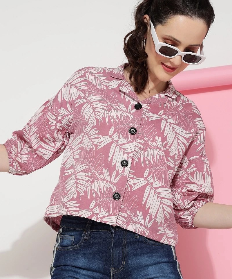 Crepe Printed Pink Color Casual Wear Shirt for Women