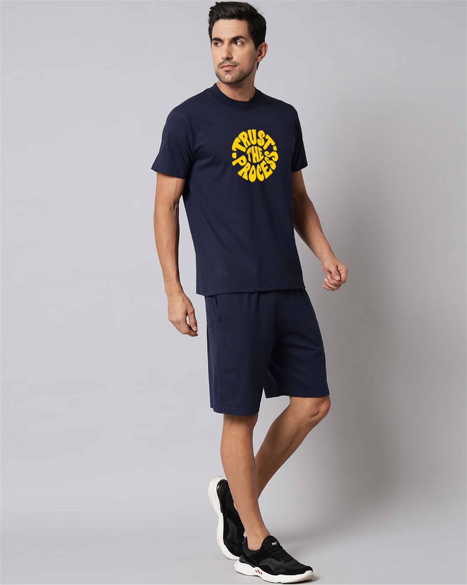 With Pocket Navy Blue Plain T Shirt Half Sleeve And Shorts