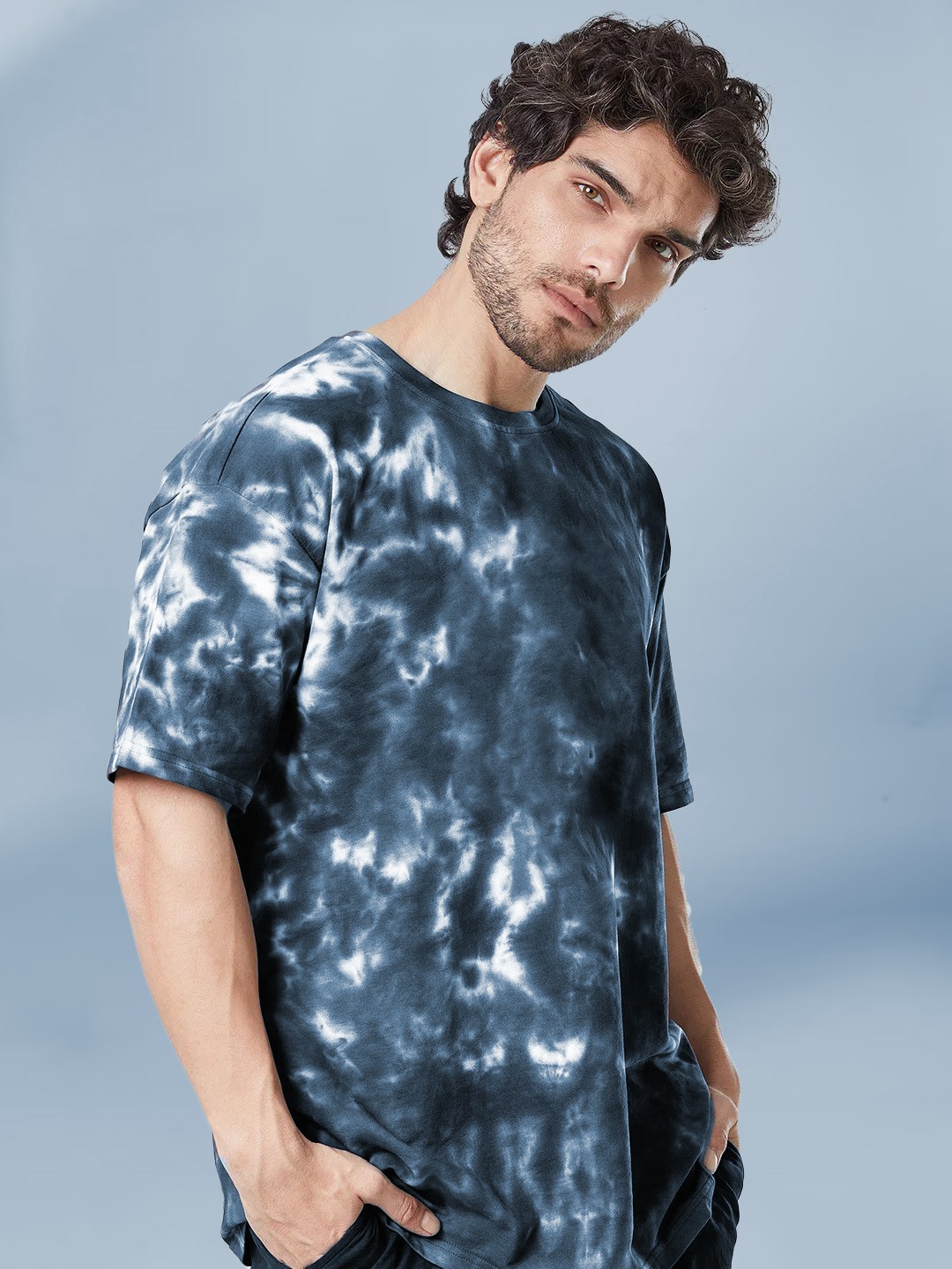 Stylish Oversize Men's Co Ord Set Dark Grey Tie And Dye