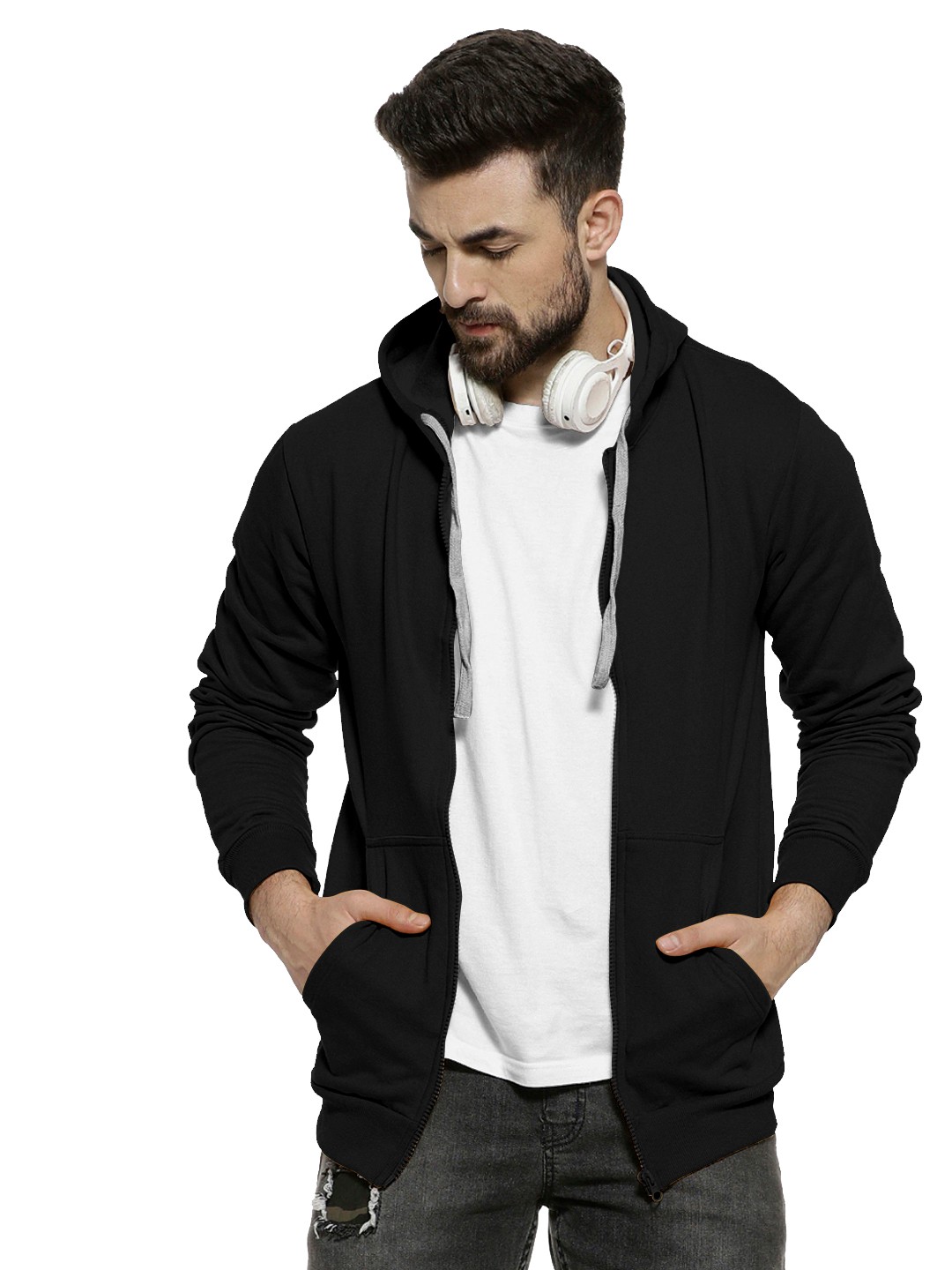 Premium Black Color Zip Hoodie For Men