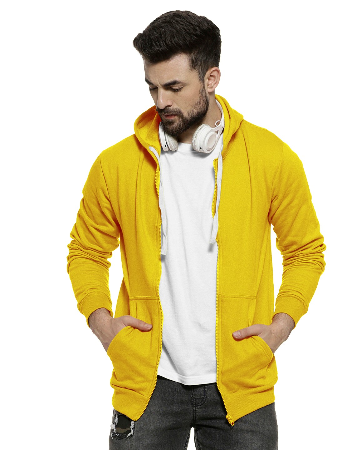 Premium Yellow Colour Zip Hoodie For Men