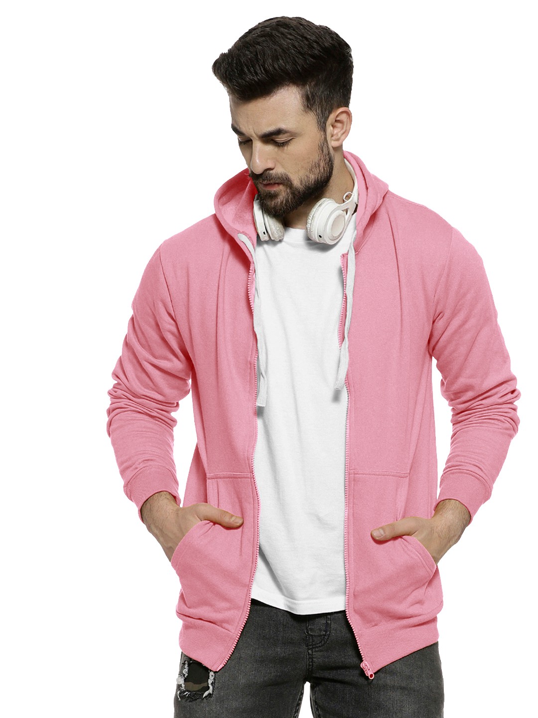 Premium Pink Colour Zip Hoodie For Men