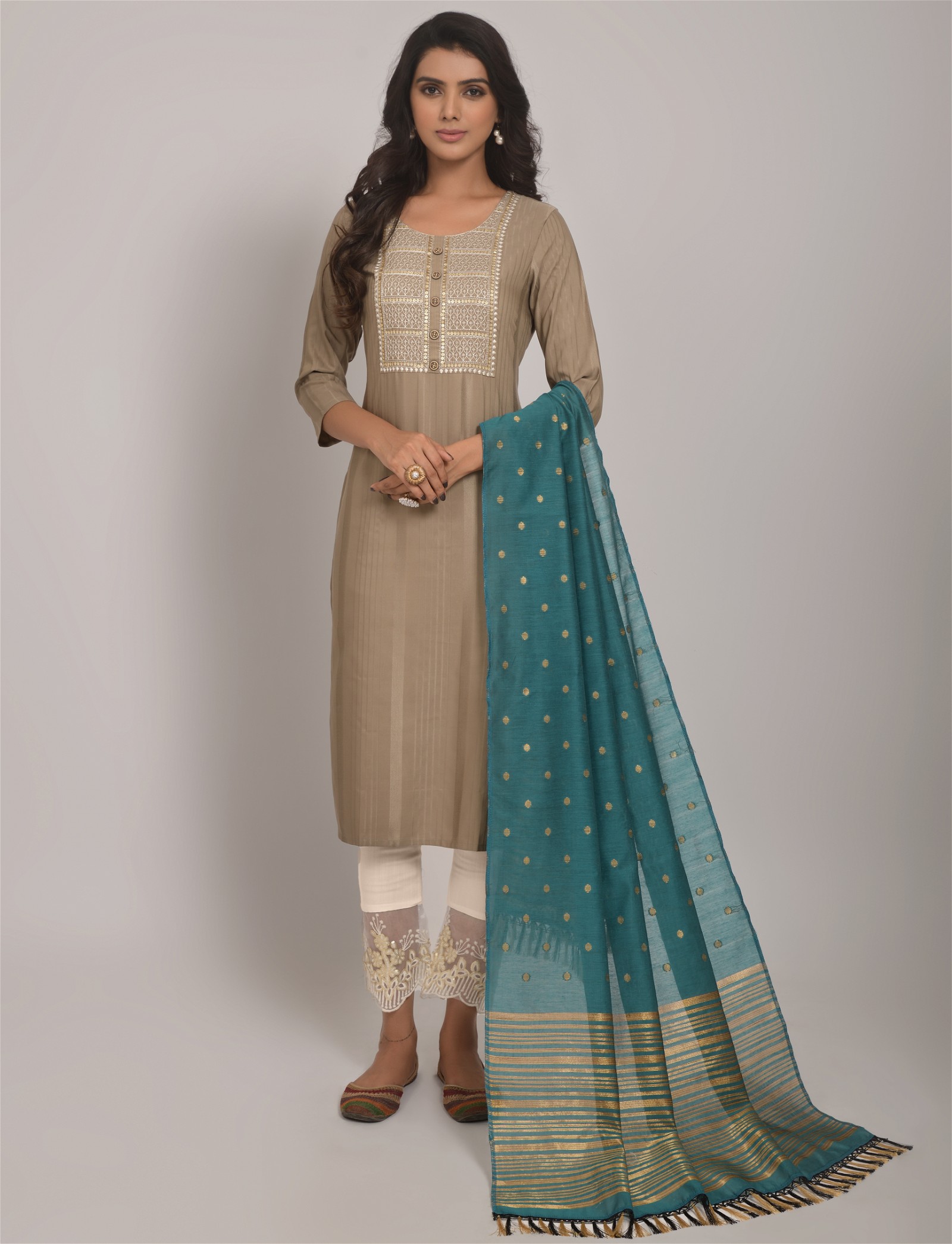 Pantastic Party Embroidery - Chiku Kurta Set with Dupatta