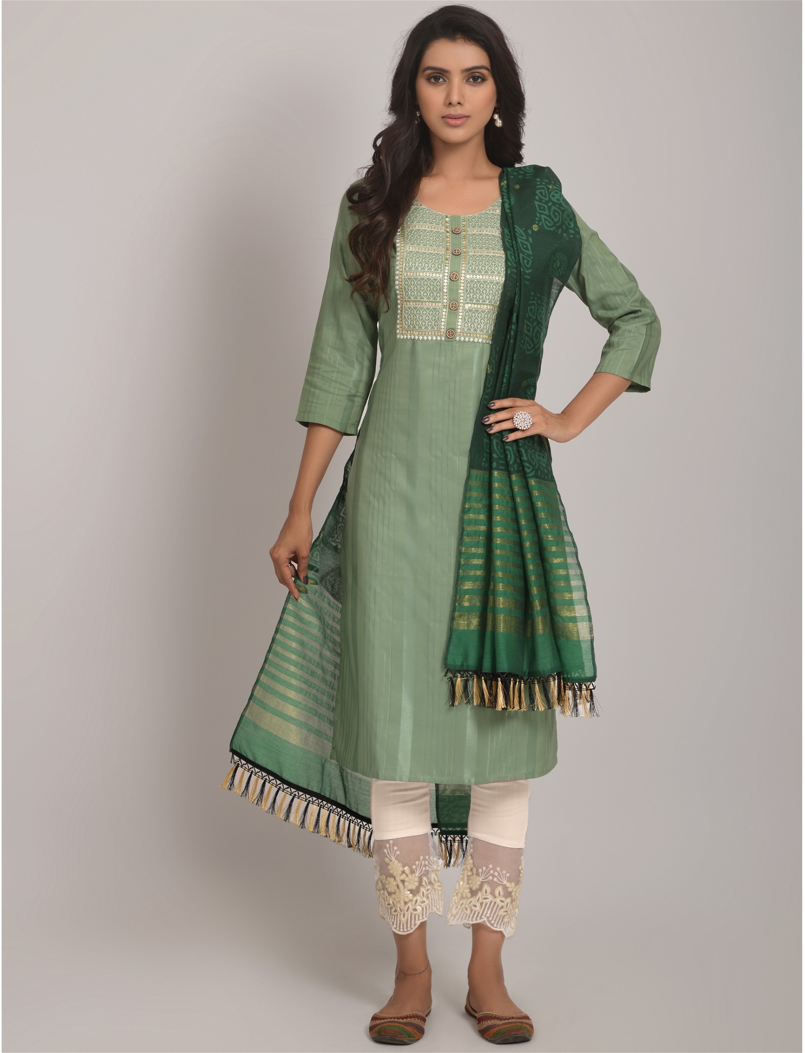 Pista Embroidered Kurta Party Wear Set with Pant