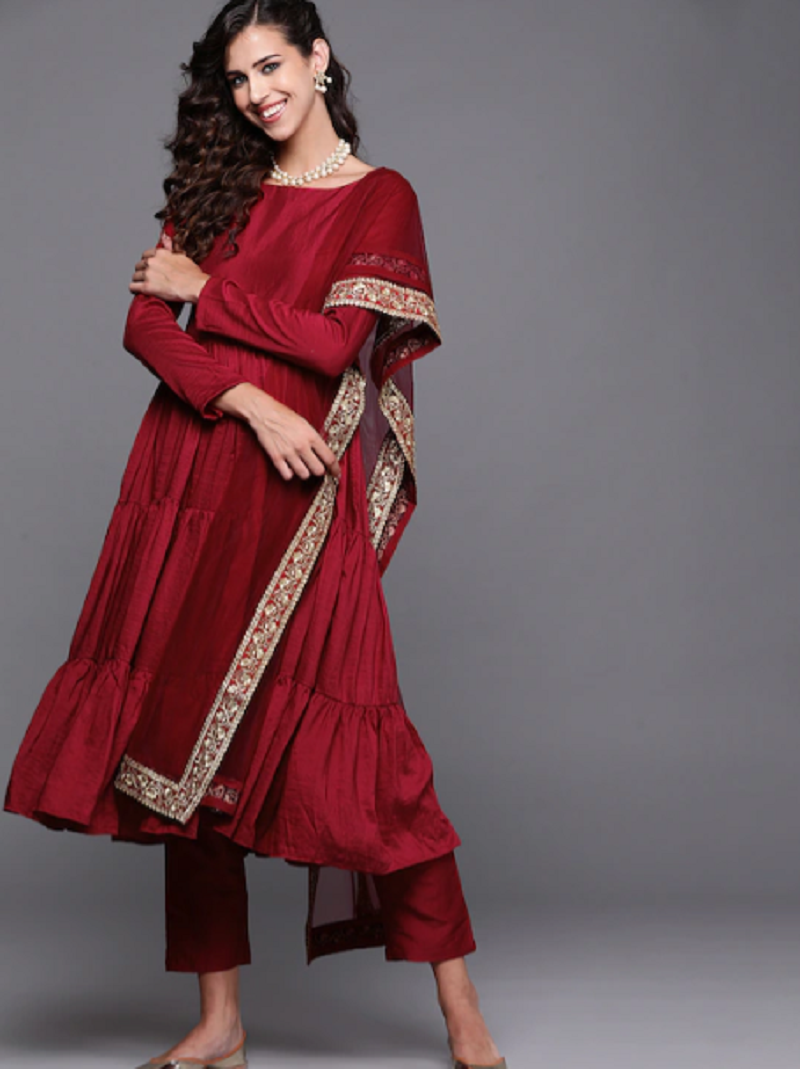 Striking Red Kurta Set with Exquisite Embroidery, Featuring Pant and Dupatta for a Dazzling Look