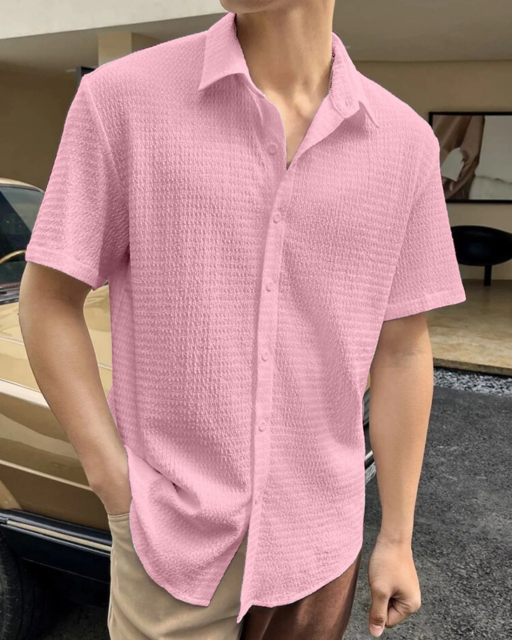 Men's Casual Wear Pink Structured Cotton Shirt