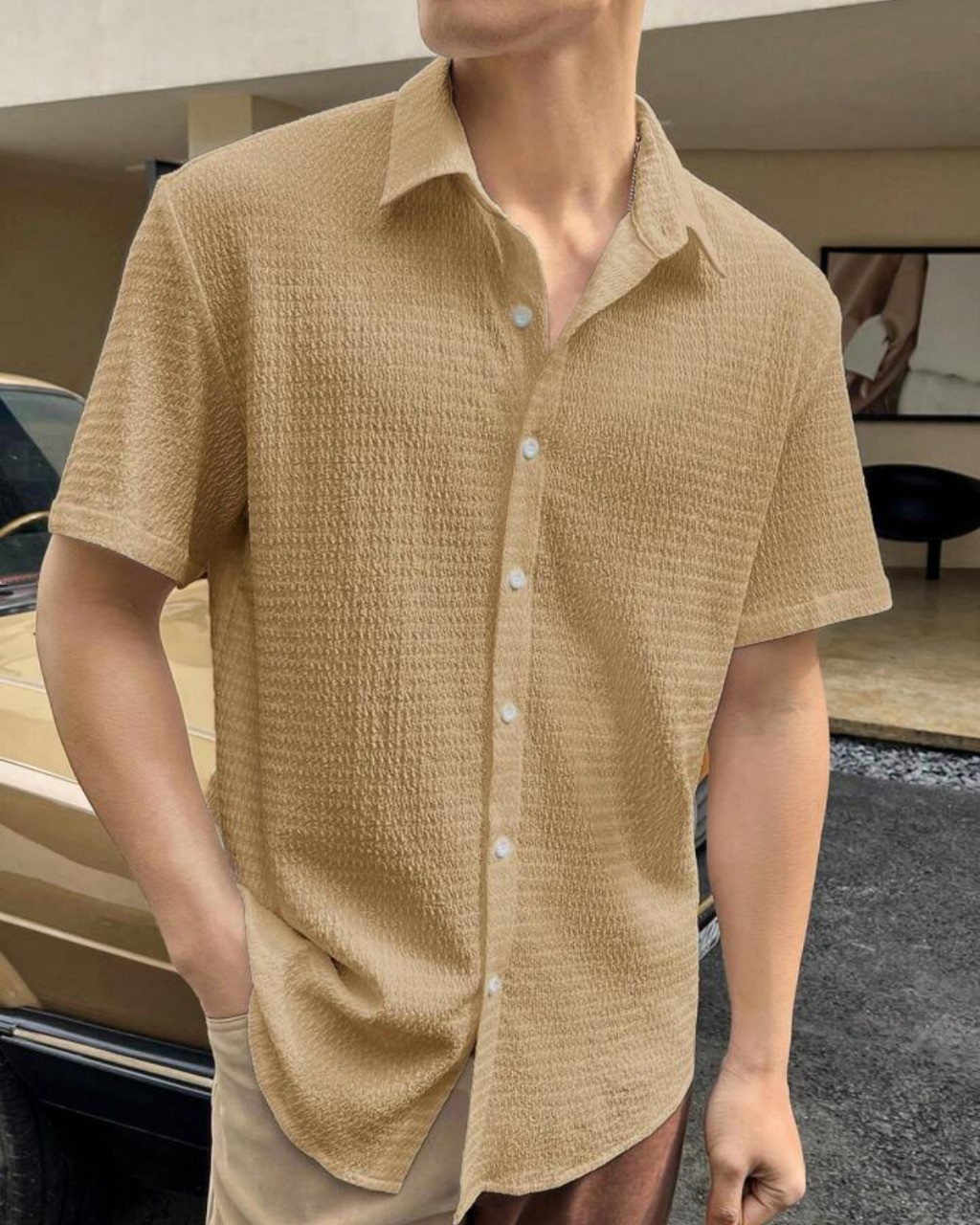 Men's Casual Wear Cream Structured Cotton Shirt