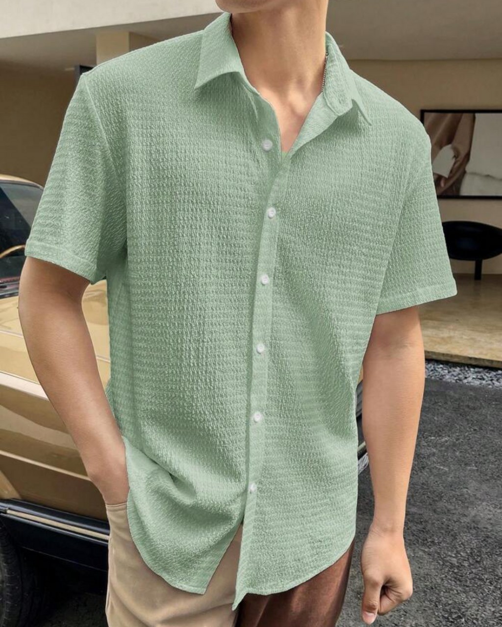 Men's Casual Wear Light Green Structured Cotton Shirt