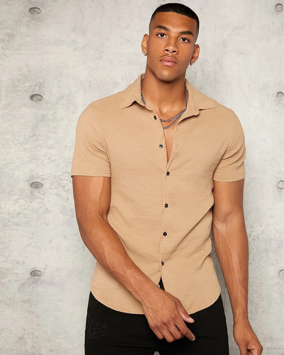 Imported Short Sleeve Casual Wear Shirt for Men's in Chiku Color