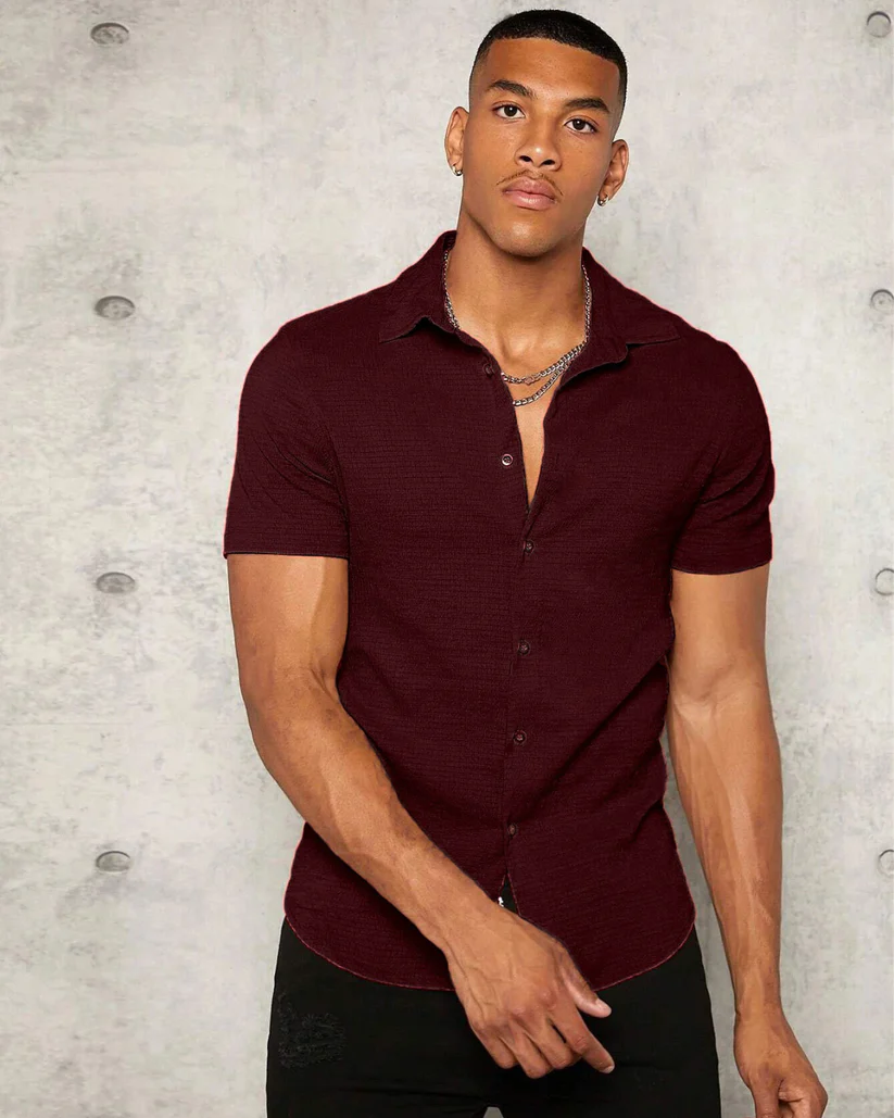 Imported Short Sleeve Maroon Colour Casual Wear Shirt for Men's