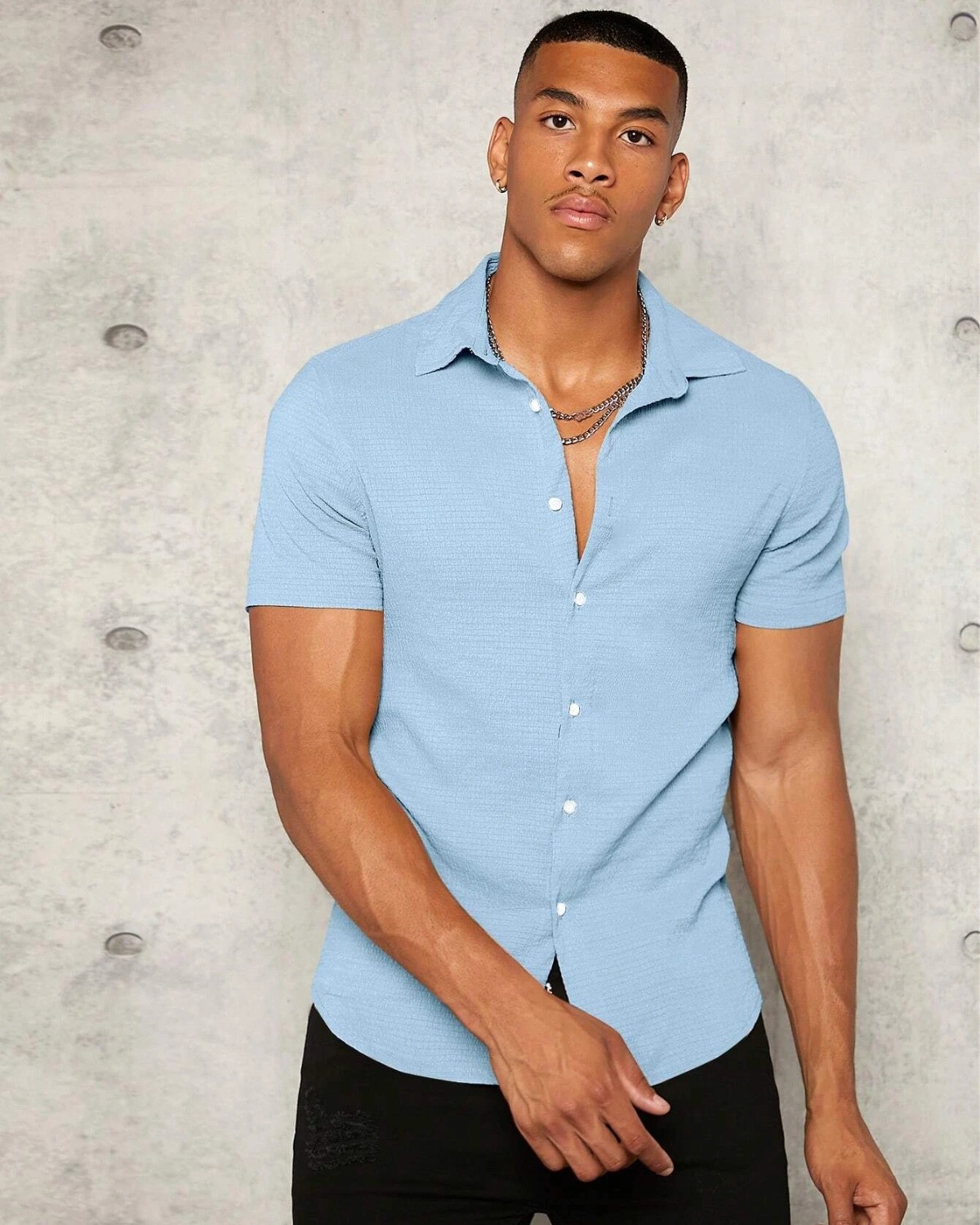 Imported Short Sleeve Sky Colour Casual Wear Shirt For Men's