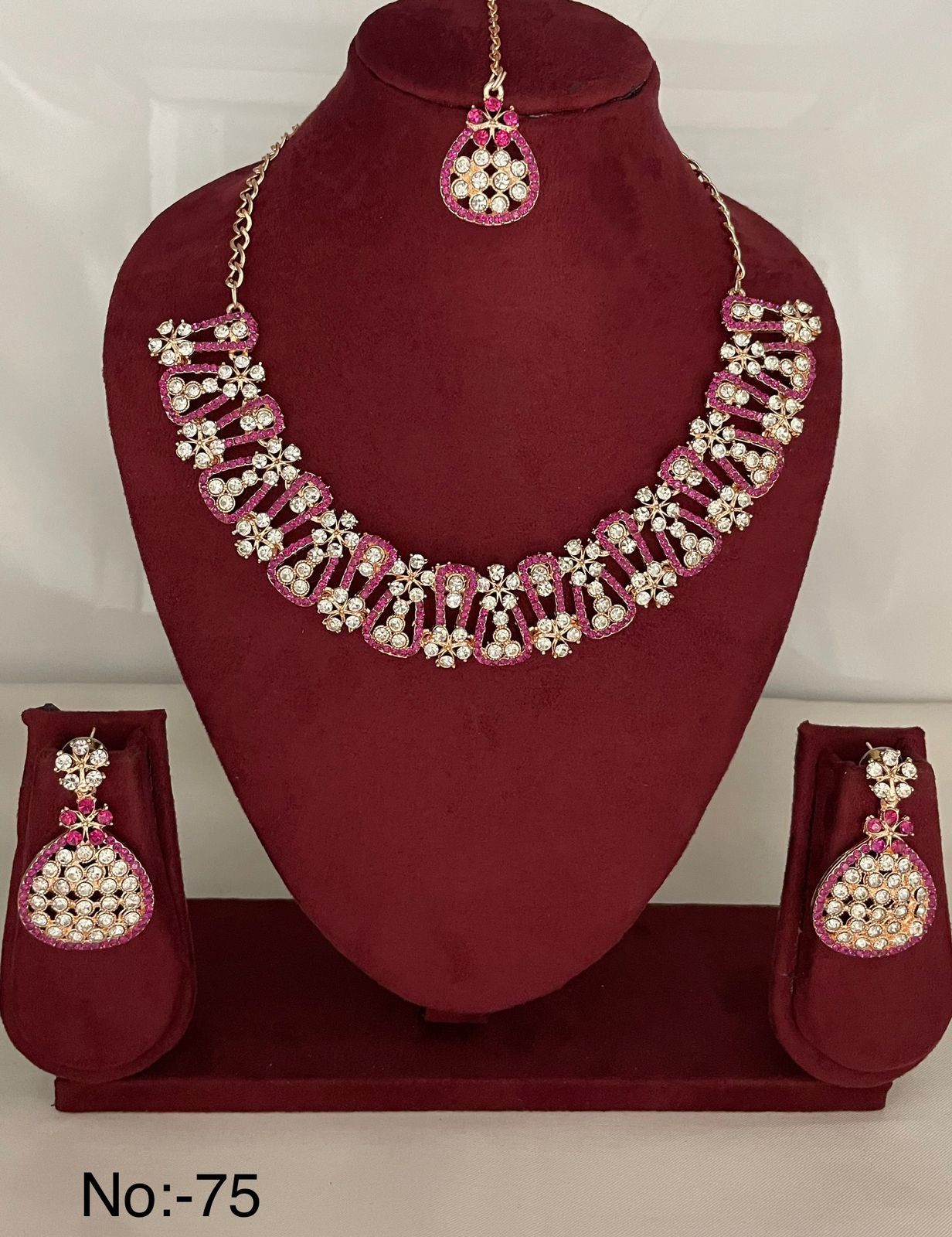 Diamond Necklace With Unique Design Earring and Mangtikka