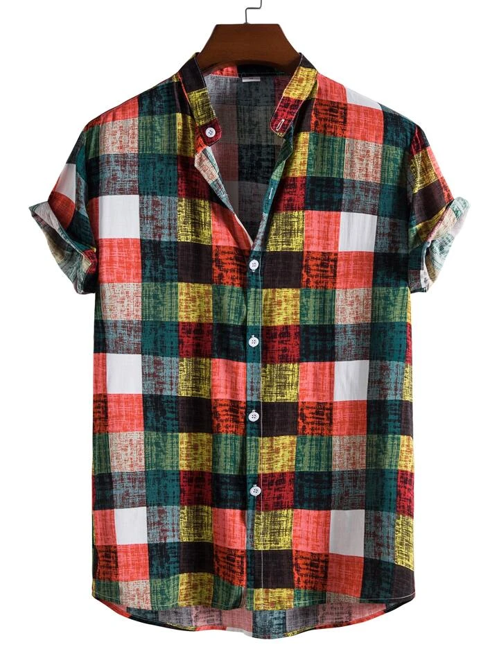 Casual Cotton Shirt For Men with Blocks Pattern