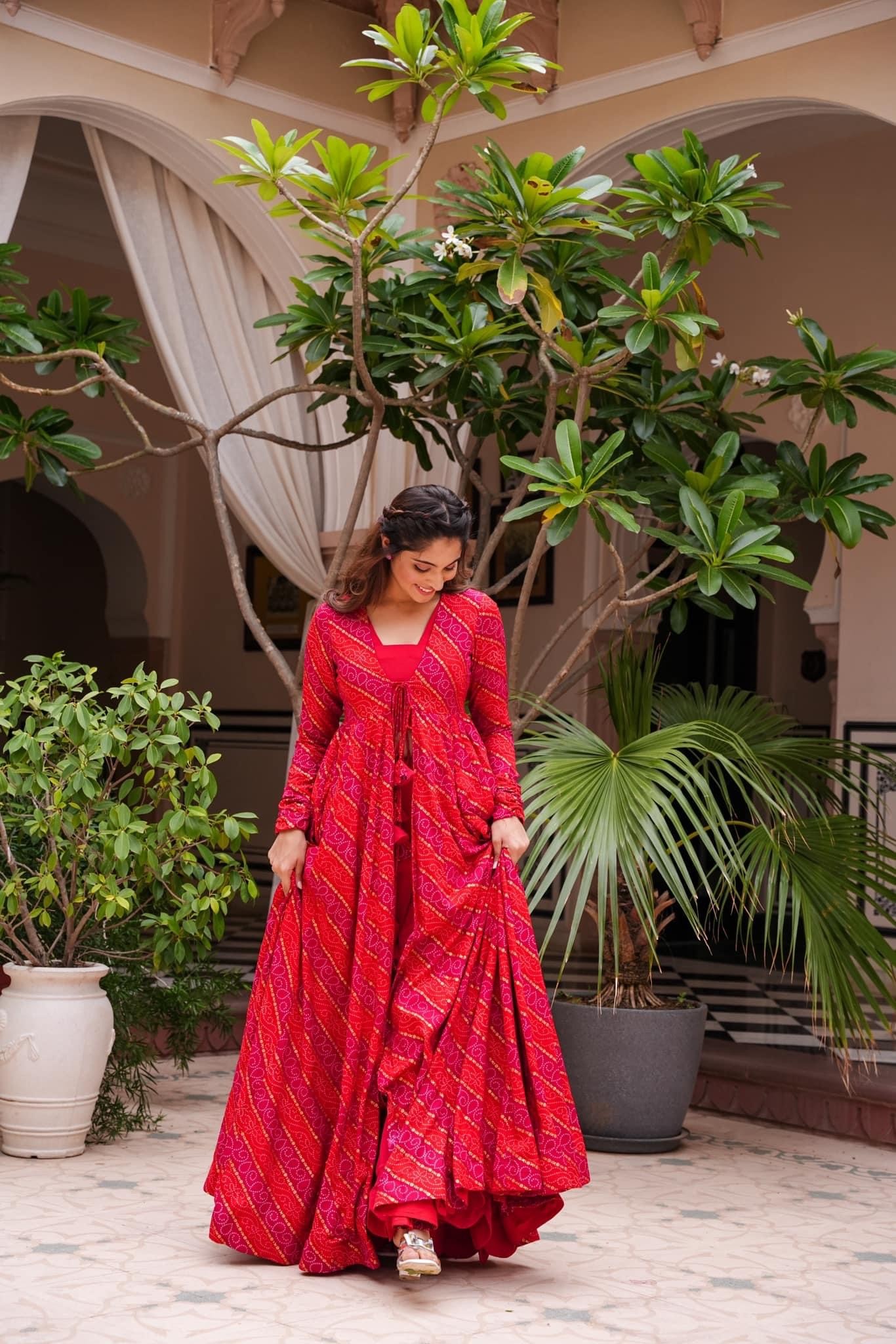 Beautiful Printed Indo Western Shrug Style Gown for Women