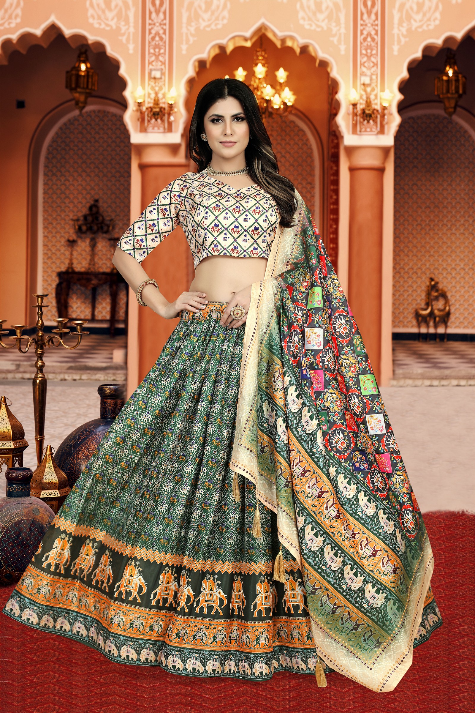 Latkan Dupatta With Digital Print Silk Lehenga Dola Choli