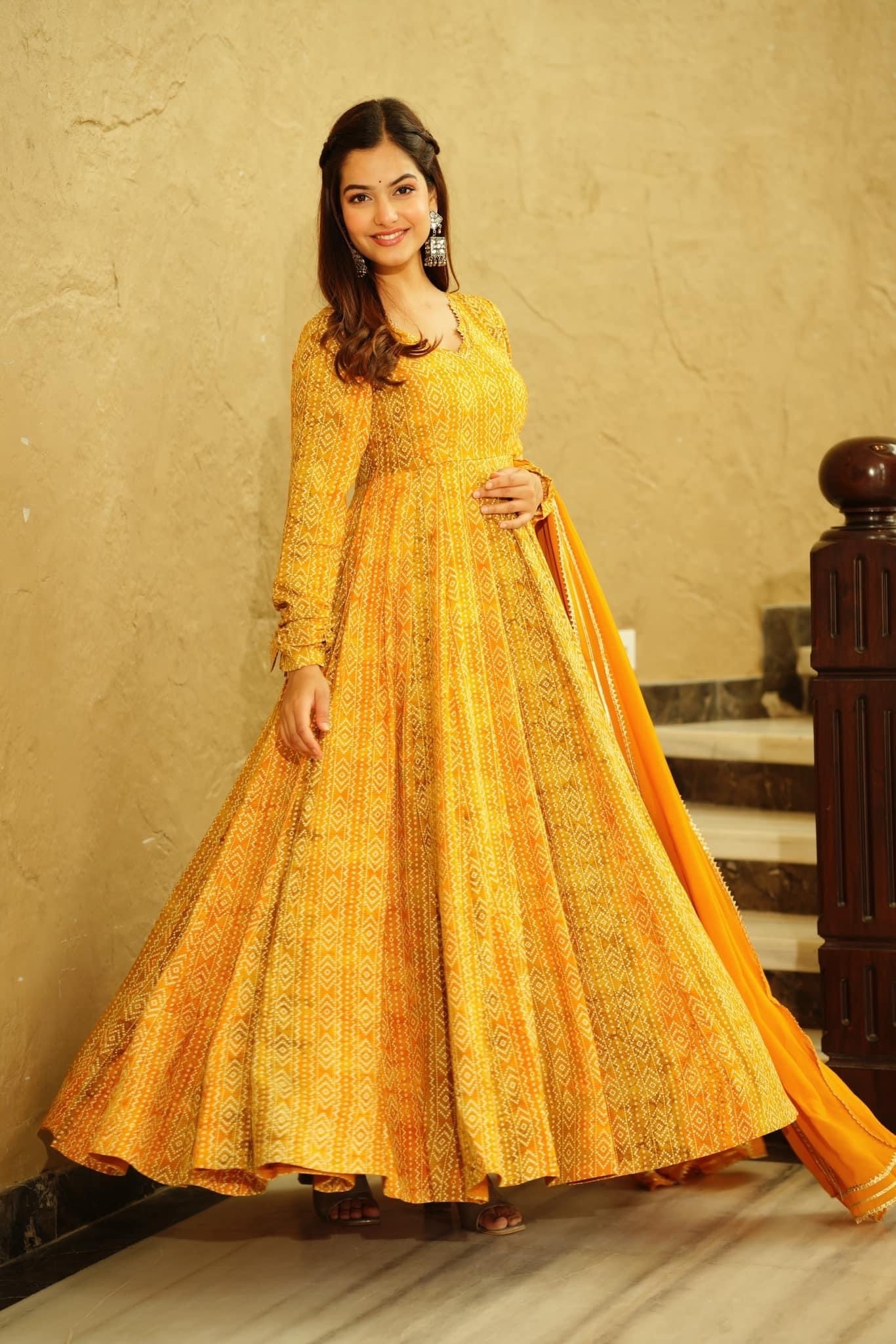 In Yellow Color Beautiful and Stylish Full Flair Gown for Women