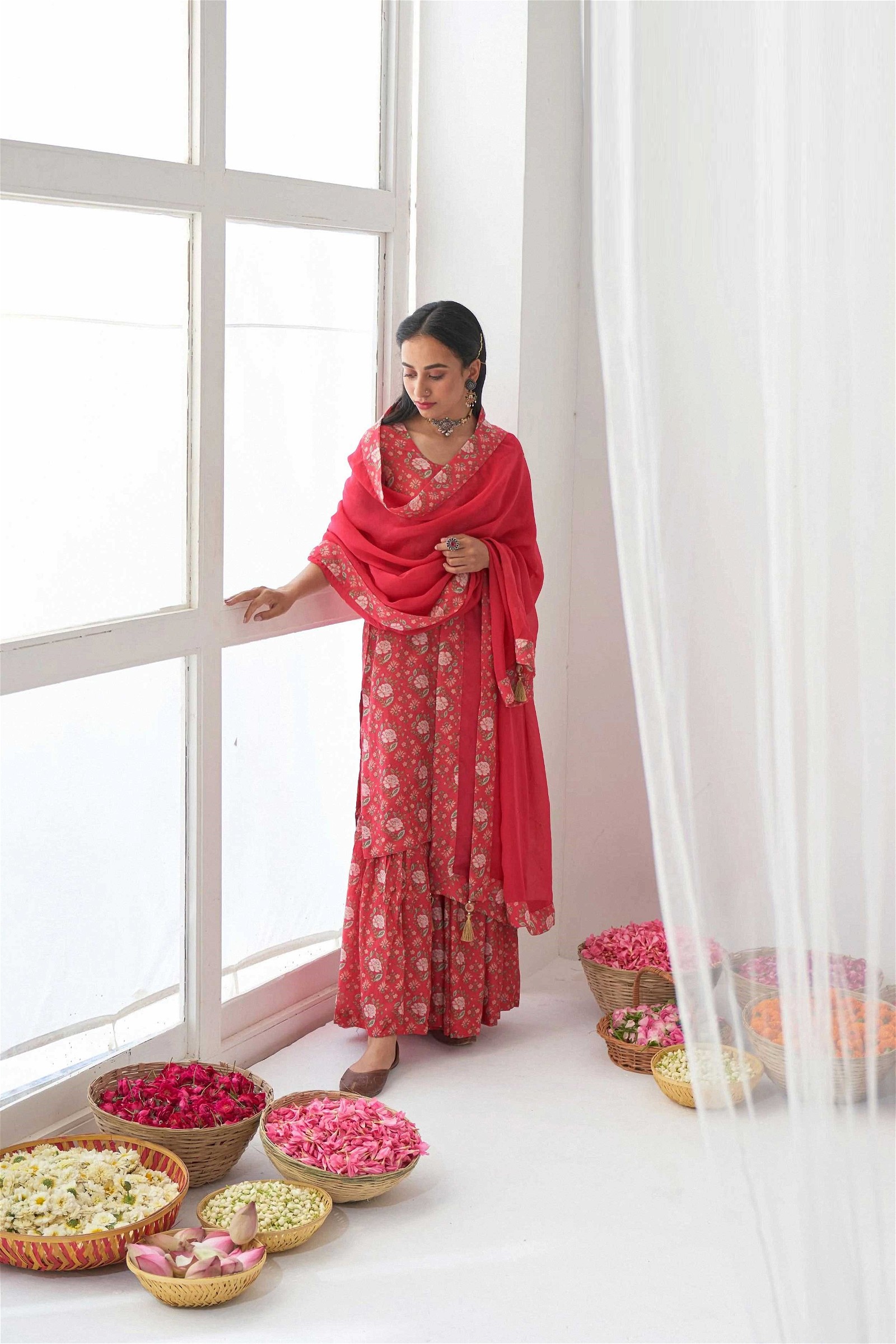 Designer Red Salwar Suit in Luxurious Masleen Fabric with Dupatta for Women