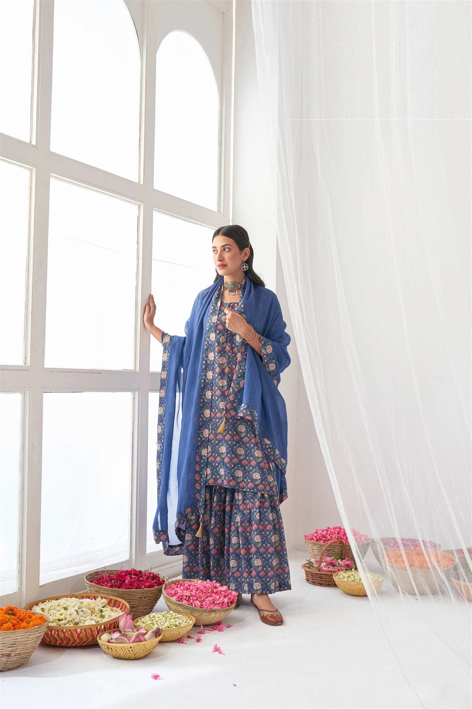 Flowing Masleen Salwar Suit in Striking Blue for Women